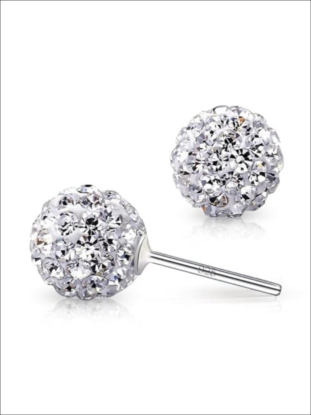 925 Sterling Silver Crystal Disco Ball Stud Earrings with Box